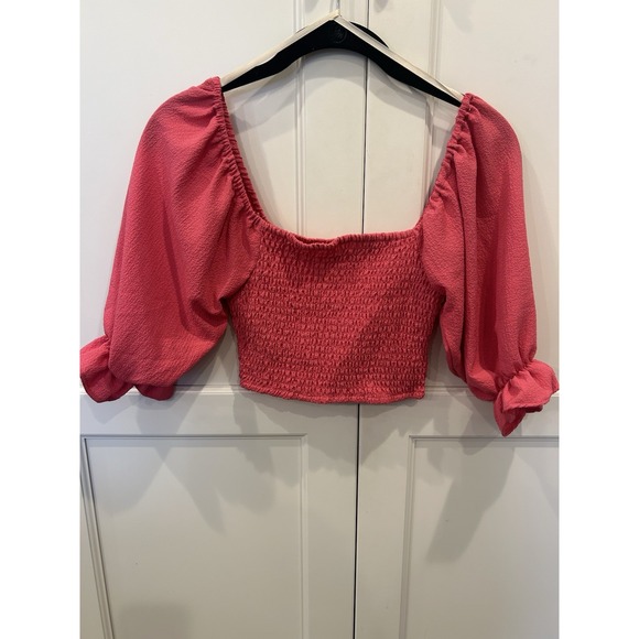 BCBGeneration Tops - Cropped Summer BCBGeneration Top Deep Rose XS Peasant Sleeves Tight Fit Body